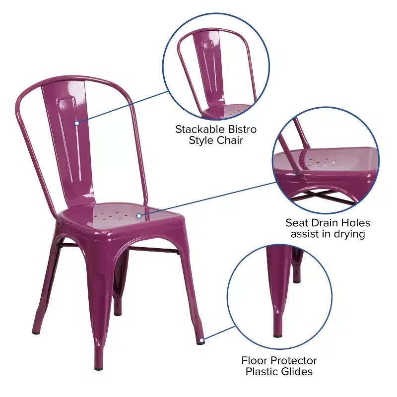 Chaise empilable Flash Furniture de qualité commerciale en métal pour l'intérieur et l'extérieur