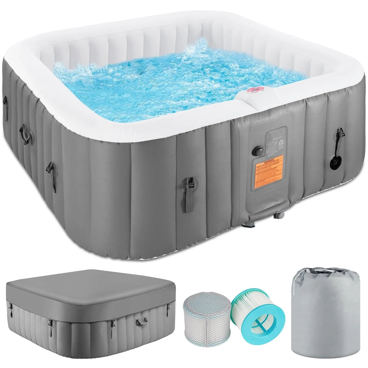 Spa gonflable d'extérieur pour 4 à 6 personnes avec panneau de commande et 130 jets, couverture isolante et tapis de sol - 75" de diamètre