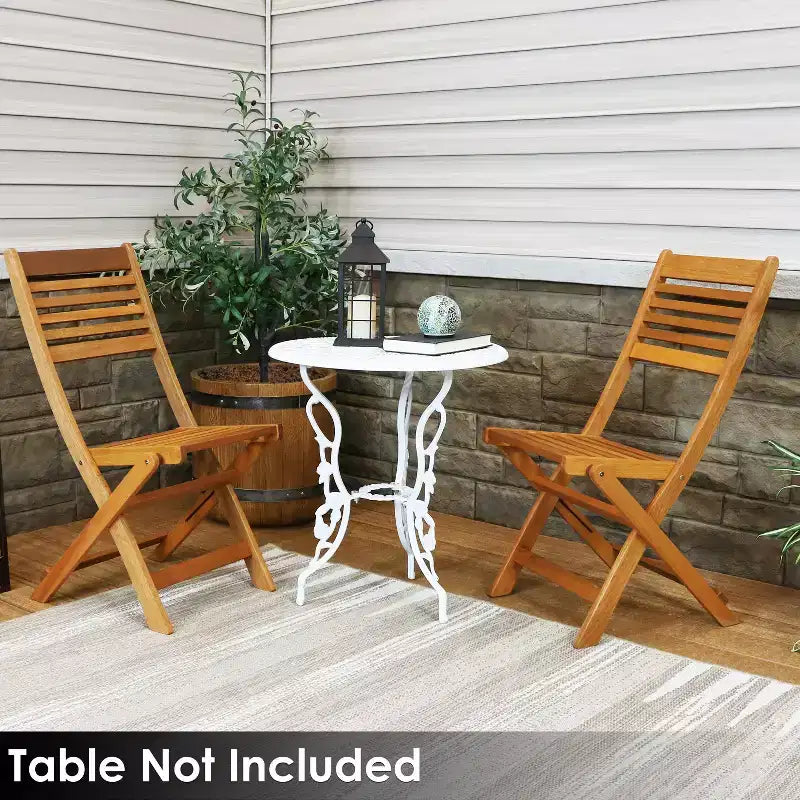 Sunnydaze Lot de 2 chaises de bistrot pliantes en bois de méranti avec finition à l'huile de teck pour l'extérieur - Marron