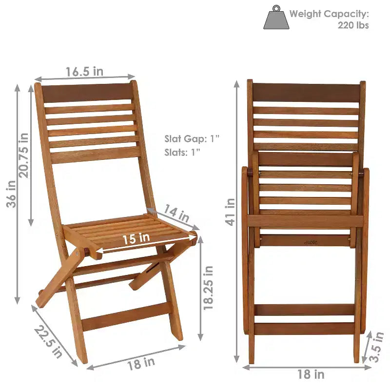 Sunnydaze Lot de 2 chaises de bistrot pliantes en bois de méranti avec finition à l'huile de teck pour l'extérieur - Marron