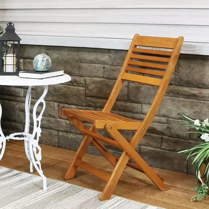 Sunnydaze Lot de 2 chaises de bistrot pliantes en bois de méranti avec finition à l'huile de teck pour l'extérieur - Marron