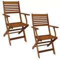 Sunnydaze Meranti Wood with Teak Oil Finish Wooden Folding Patio Lawn Slatted Arm Chairs Set - Brown - 2pk