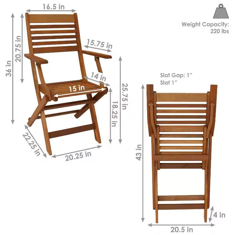 Fauteuils inclinables pliants d'extérieur en bois de méranti avec finition à l'huile de teck Sunnydaze - Marron - Lot de 2