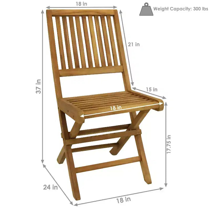 Chaises de salle à manger pliantes Sunnydaze en bois de teck massif teinté pour extérieur, modèle Nantasket - Marron clair - Lot de 2
