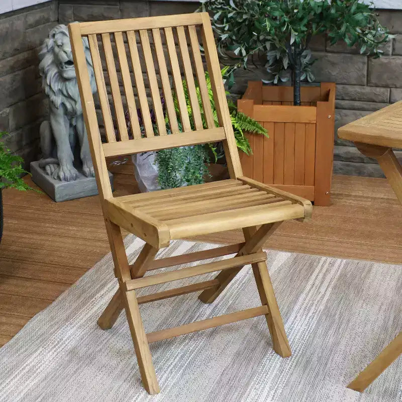 Chaises de salle à manger pliantes Sunnydaze en bois de teck massif teinté pour extérieur, modèle Nantasket - Marron clair - Lot de 2