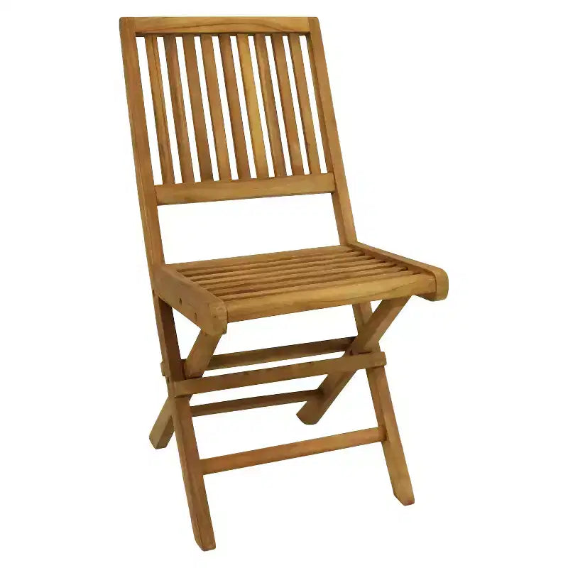 Chaises de salle à manger pliantes Sunnydaze en bois de teck massif teinté pour extérieur, modèle Nantasket - Marron clair - Lot de 2