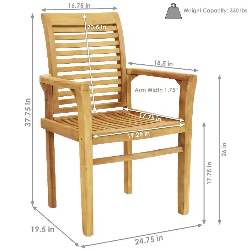 Fauteuil d'extérieur en bois de teck massif Sunnydaze avec finition teintée claire et lattes - Marron clair