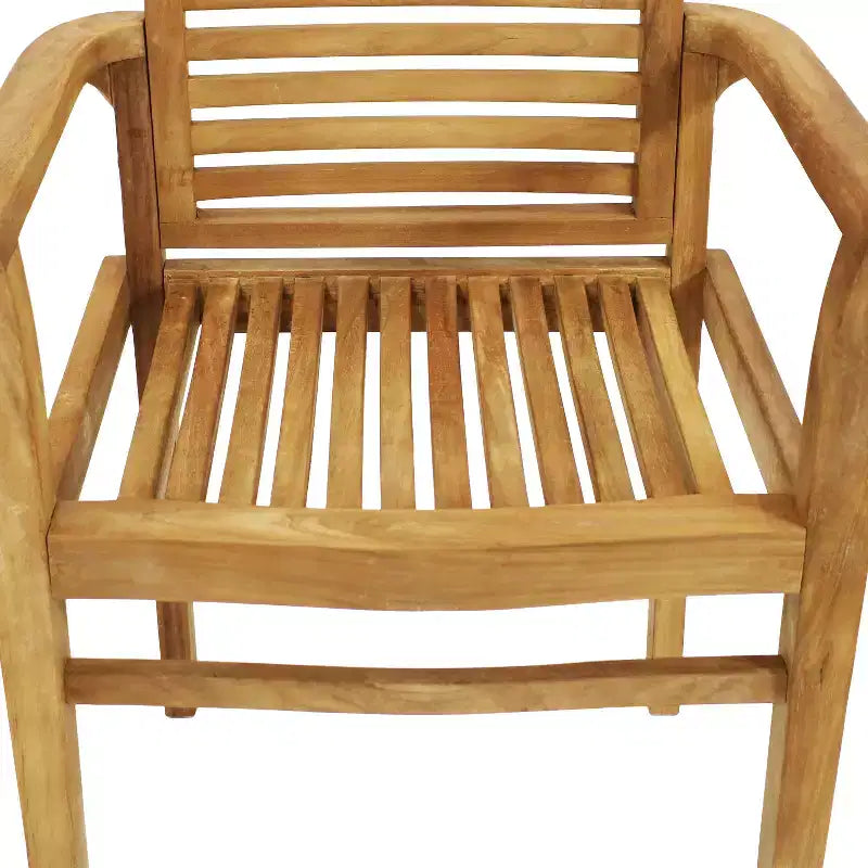 Fauteuil d'extérieur en bois de teck massif Sunnydaze avec finition teintée claire et lattes - Marron clair