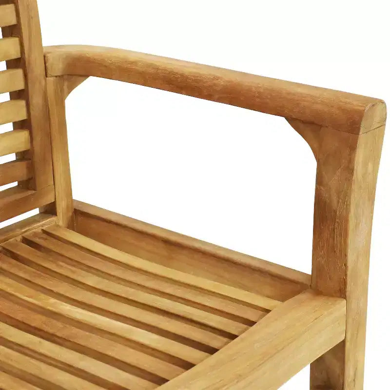 Fauteuil d'extérieur en bois de teck massif Sunnydaze avec finition teintée claire et lattes - Marron clair