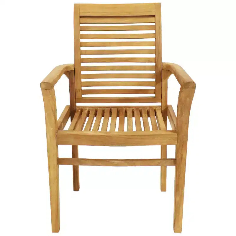 Fauteuil d'extérieur en bois de teck massif Sunnydaze avec finition teintée claire et lattes - Marron clair
