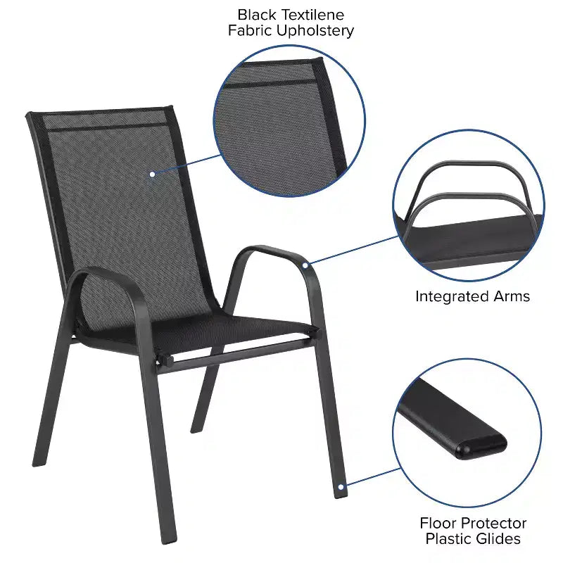 Lot de 4 chaises empilables d'extérieur Flash Furniture de la série Brazos avec matériau Flex Comfort et cadre en métal