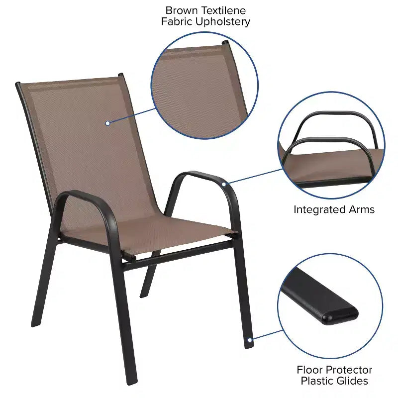 Lot de 4 chaises empilables d'extérieur Flash Furniture de la série Brazos avec matériau Flex Comfort et cadre en métal