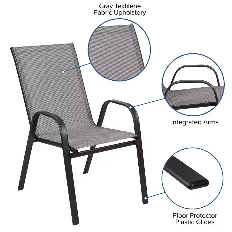 Lot de 4 chaises empilables d'extérieur Flash Furniture de la série Brazos avec matériau Flex Comfort et cadre en métal