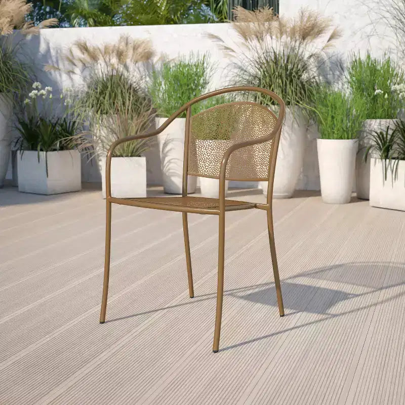 Chaise de patio en acier de qualité commerciale Flash Furniture avec dossier rond pour l'intérieur et l'extérieur
