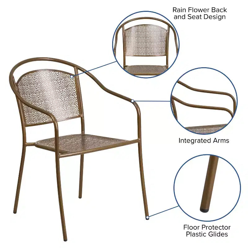 Chaise de patio en acier de qualité commerciale Flash Furniture avec dossier rond pour l'intérieur et l'extérieur