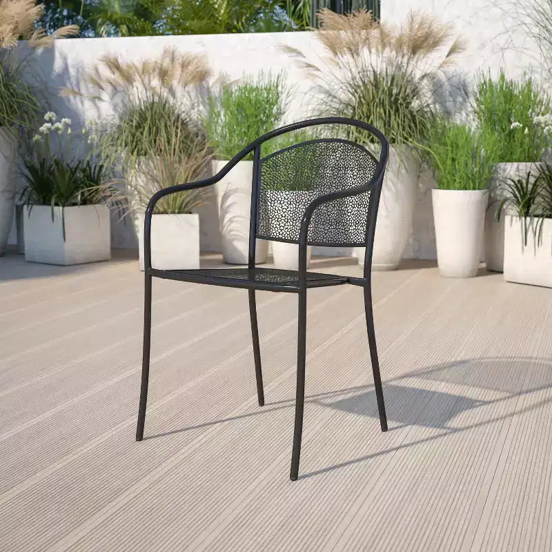 Chaise de patio en acier de qualité commerciale Flash Furniture avec dossier rond pour l'intérieur et l'extérieur