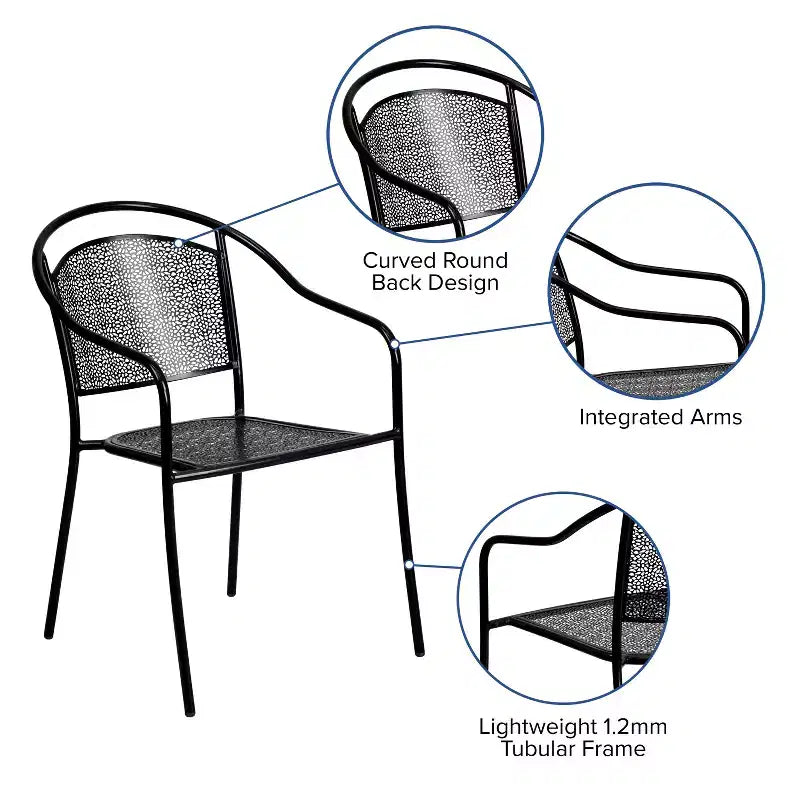 Chaise de patio en acier de qualité commerciale Flash Furniture avec dossier rond pour l'intérieur et l'extérieur