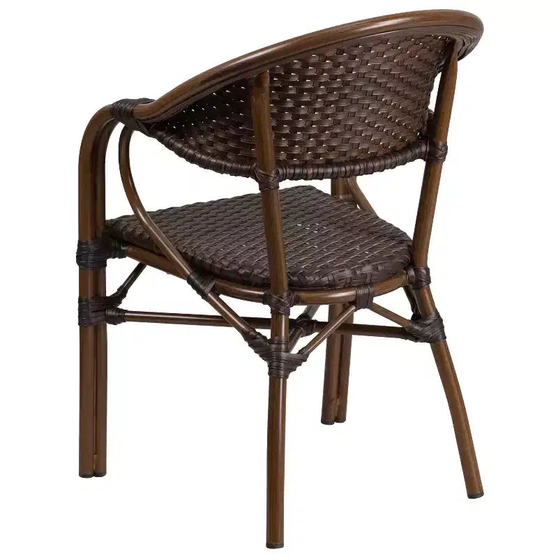 Chaise de restaurant/terrasse en rotin de la série Milano de Flash Furniture avec cadre en bambou et aluminium