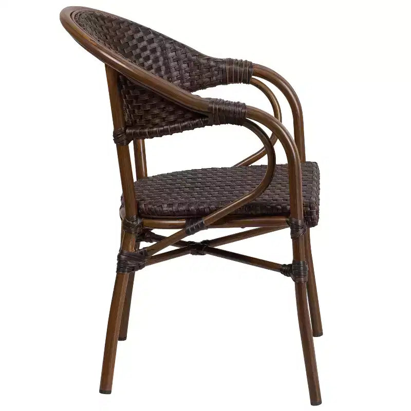 Chaise de restaurant/terrasse en rotin de la série Milano de Flash Furniture avec cadre en bambou et aluminium