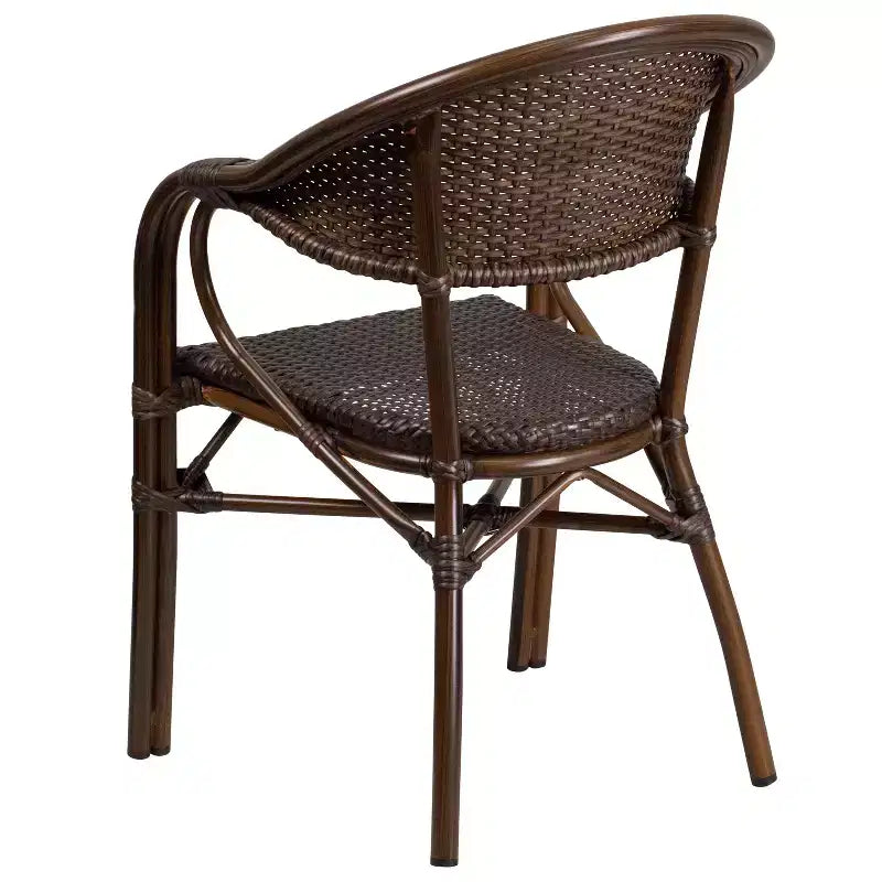 Chaise de restaurant/terrasse en rotin de la série Milano de Flash Furniture avec cadre en bambou et aluminium