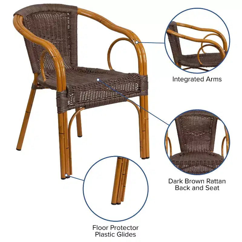 Chaise de terrasse de restaurant Emma et Oliver Rattan avec cadre en bambou et aluminium