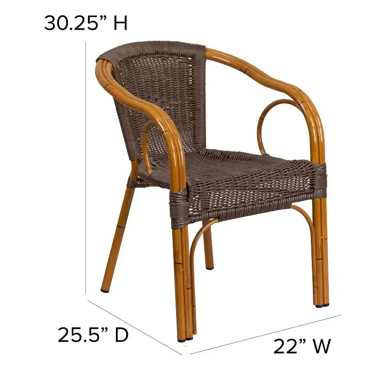 Chaise de terrasse de restaurant Emma et Oliver Rattan avec cadre en bambou et aluminium