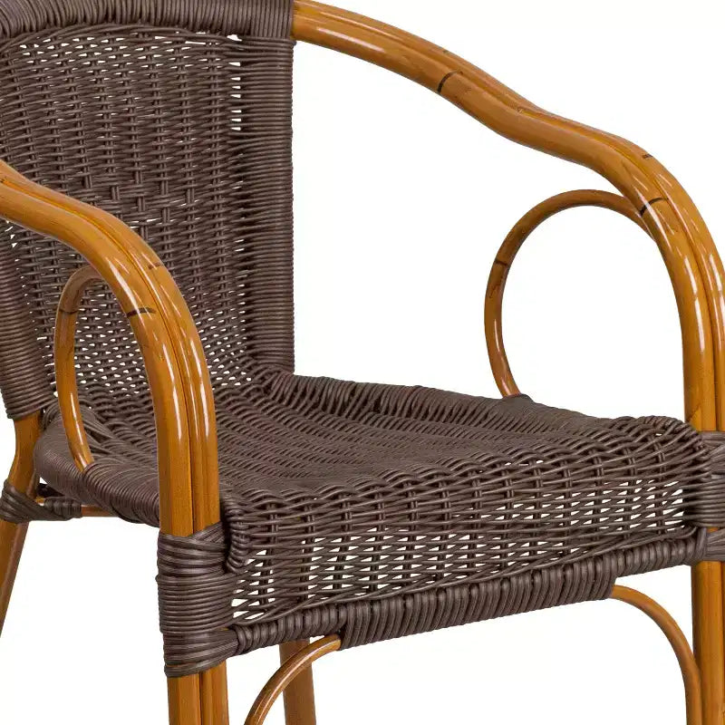 Chaise de terrasse de restaurant Emma et Oliver Rattan avec cadre en bambou et aluminium
