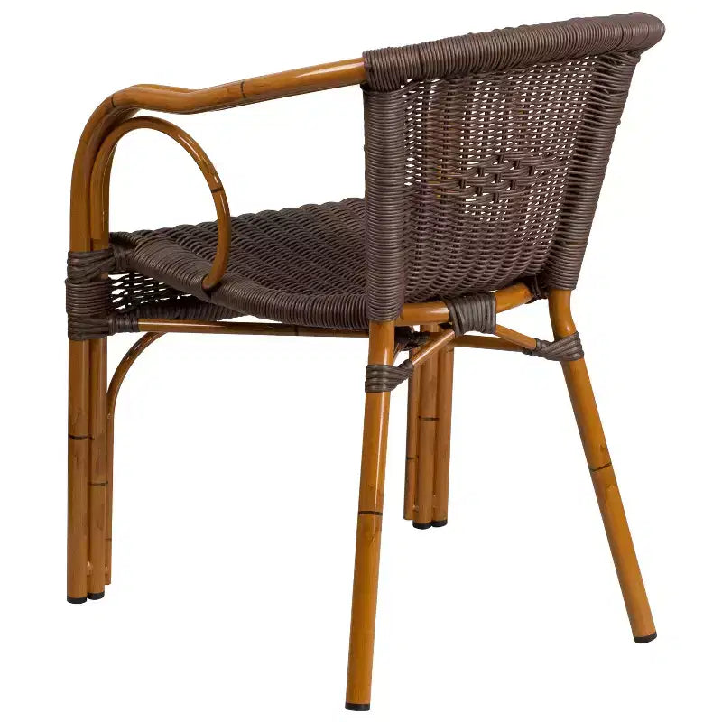 Chaise de terrasse de restaurant Emma et Oliver Rattan avec cadre en bambou et aluminium