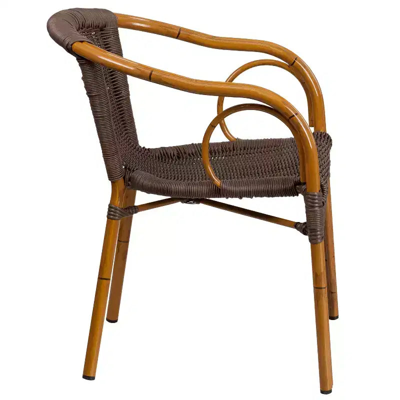Chaise de terrasse de restaurant Emma et Oliver Rattan avec cadre en bambou et aluminium