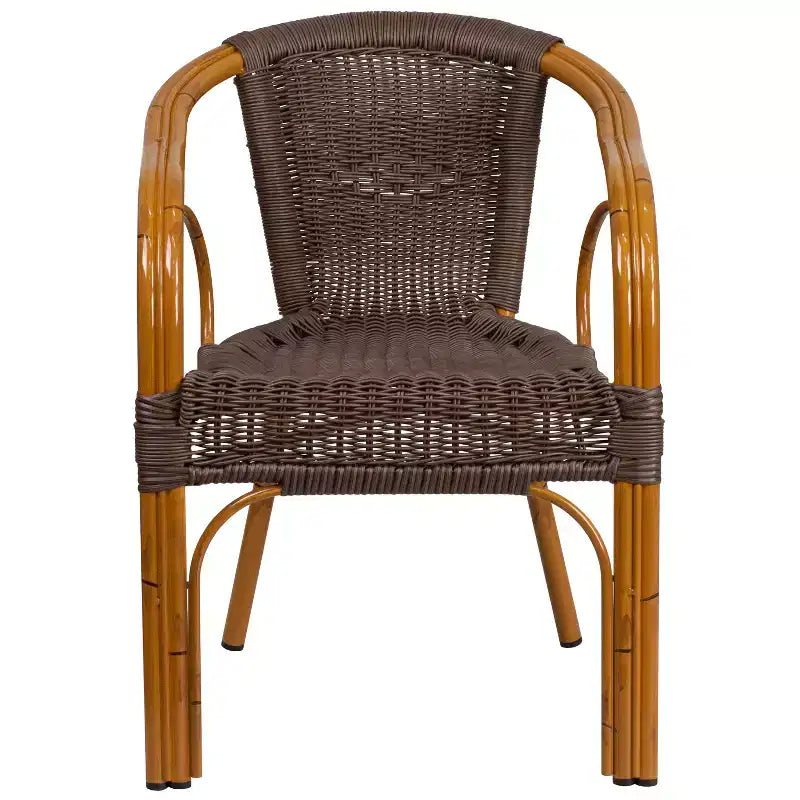 Chaise de terrasse de restaurant Emma et Oliver Rattan avec cadre en bambou et aluminium