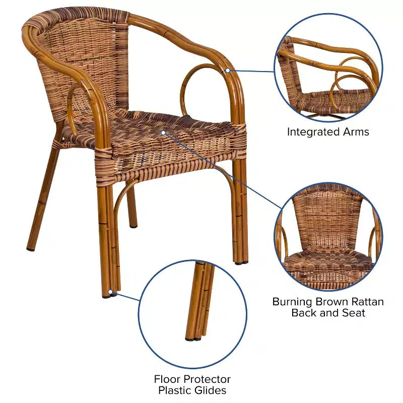 Chaise de terrasse de restaurant Emma et Oliver Rattan avec cadre en bambou et aluminium