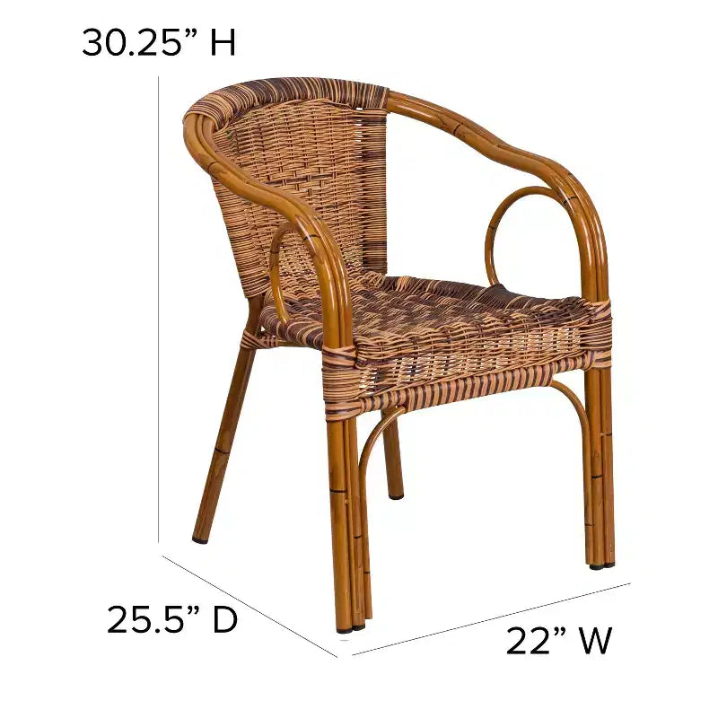 Chaise de terrasse de restaurant Emma et Oliver Rattan avec cadre en bambou et aluminium