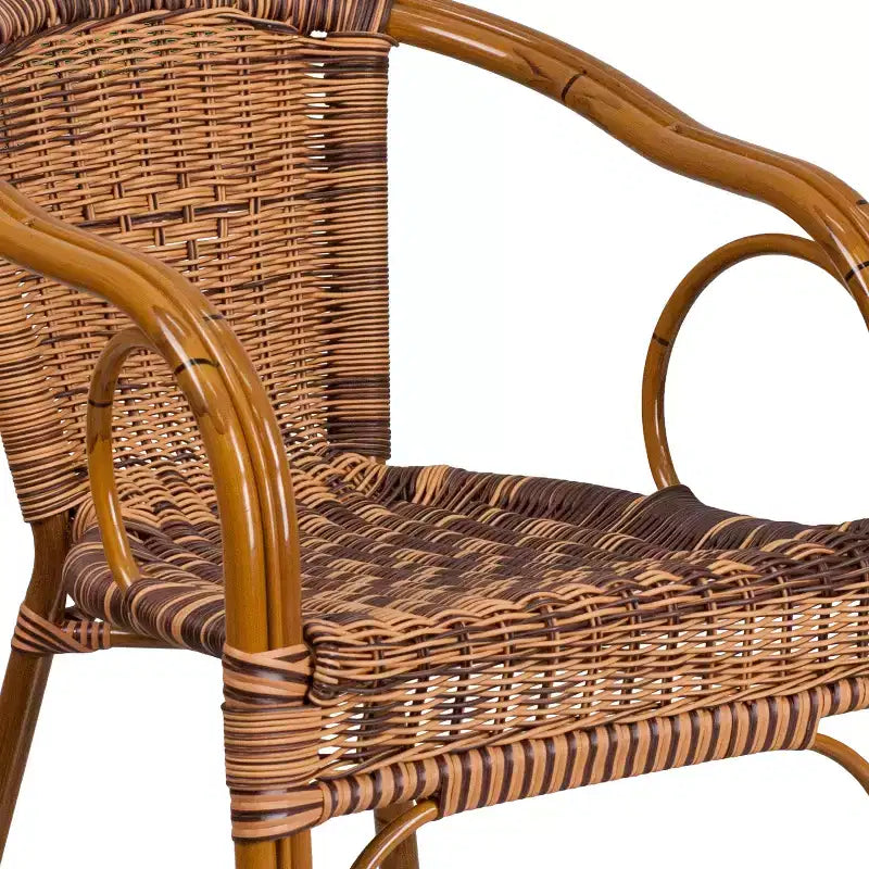 Chaise de terrasse de restaurant Emma et Oliver Rattan avec cadre en bambou et aluminium