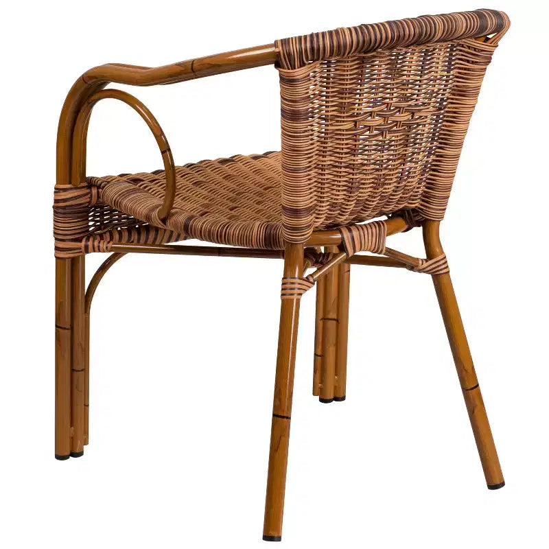 Chaise de terrasse de restaurant Emma et Oliver Rattan avec cadre en bambou et aluminium