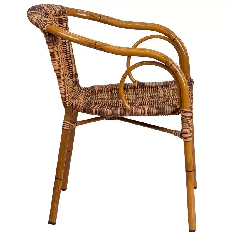 Chaise de terrasse de restaurant Emma et Oliver Rattan avec cadre en bambou et aluminium
