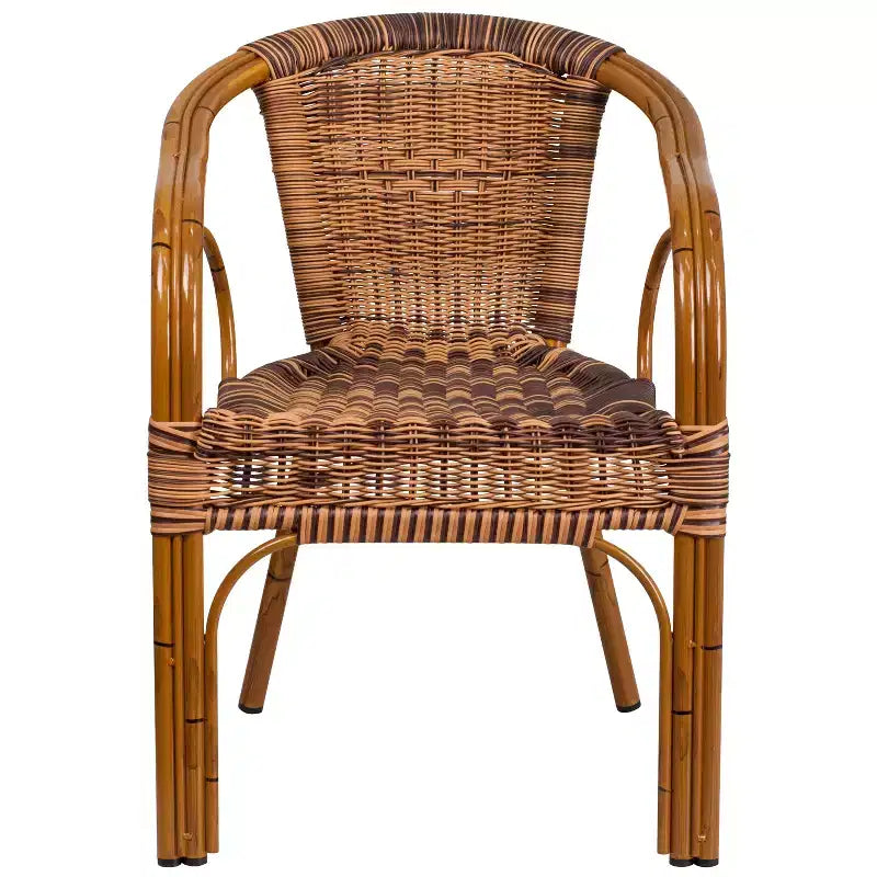 Chaise de terrasse de restaurant Emma et Oliver Rattan avec cadre en bambou et aluminium