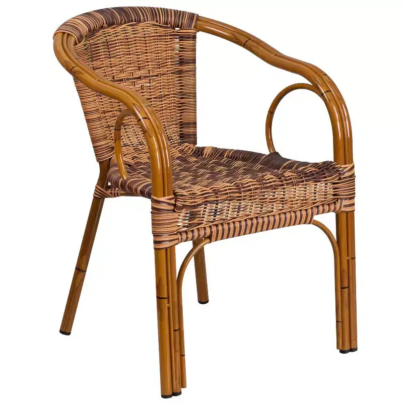 Chaise de terrasse de restaurant Emma et Oliver Rattan avec cadre en bambou et aluminium