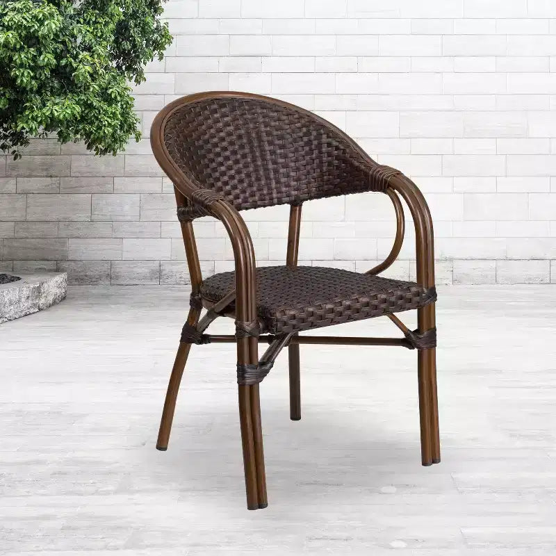 Chaise Emma et Oliver Rattan pour patio de restaurant en bambou et aluminium avec dossier ajouré