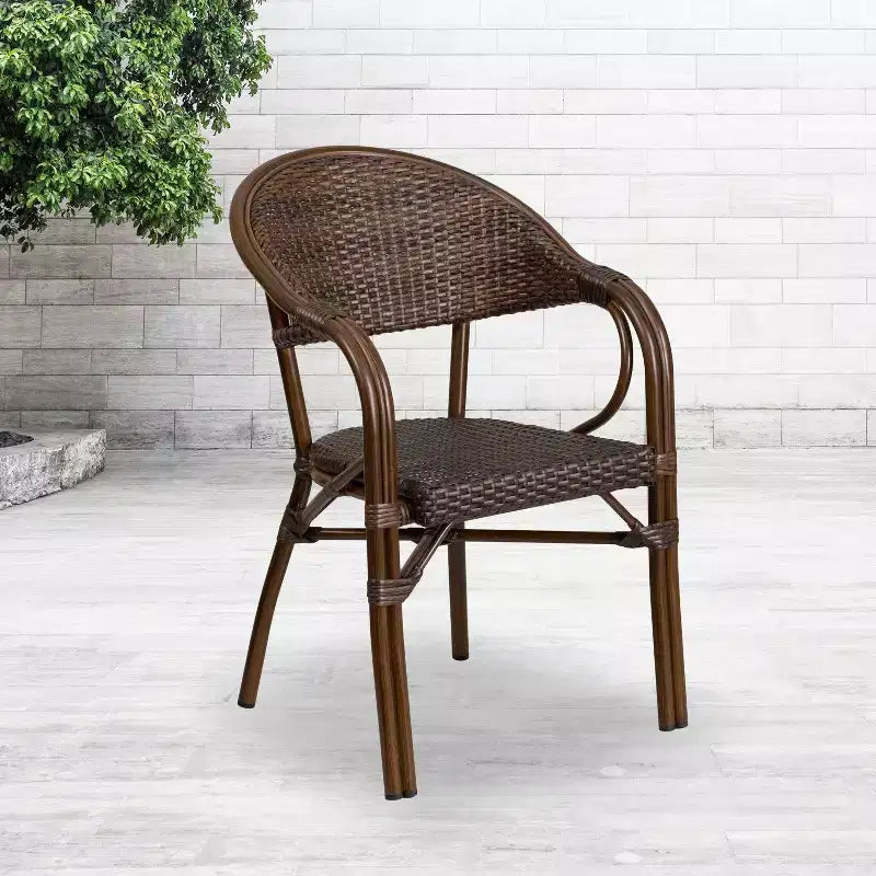 Chaise Emma et Oliver Rattan pour patio de restaurant en bambou et aluminium avec dossier ajouré
