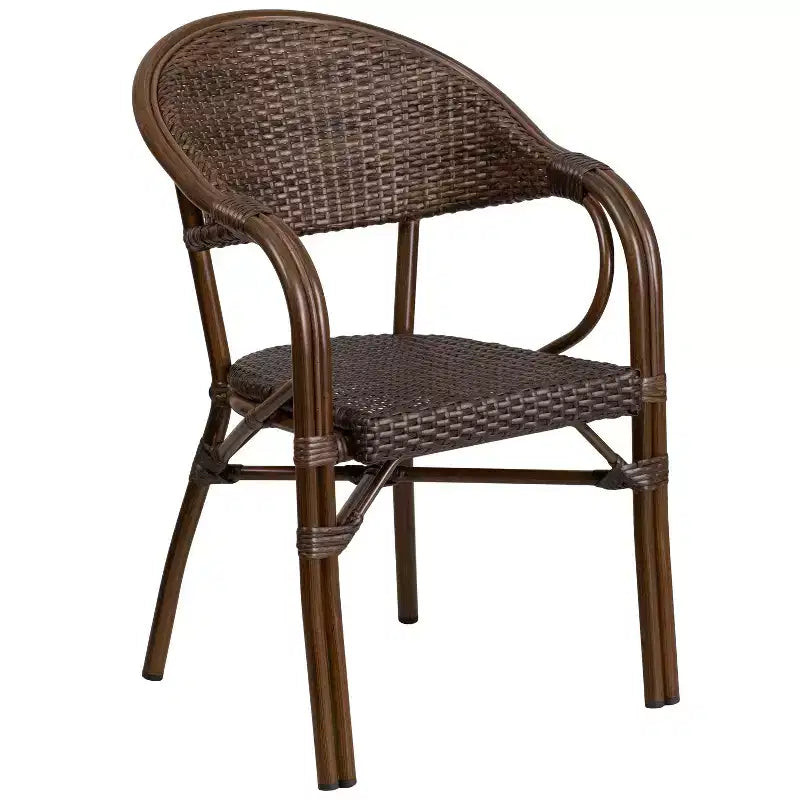 Emma and Oliver Rattan Restaurant Patio Bamboo-Aluminum Frame Chair with Open Back