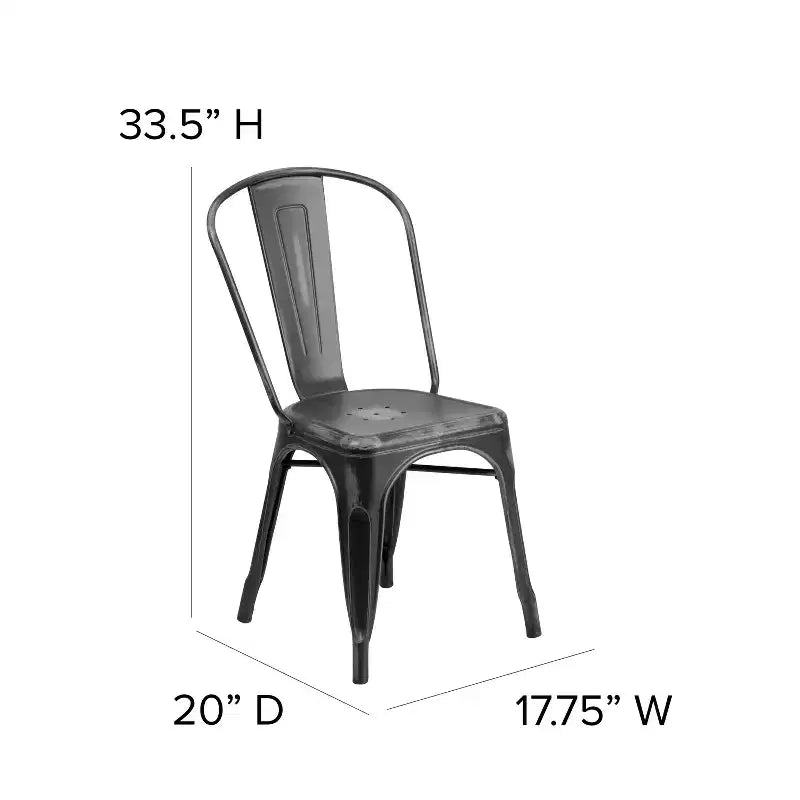 Chaise empilable Emma et Oliver en métal vieilli coloré de qualité commerciale pour l'intérieur et l'extérieur