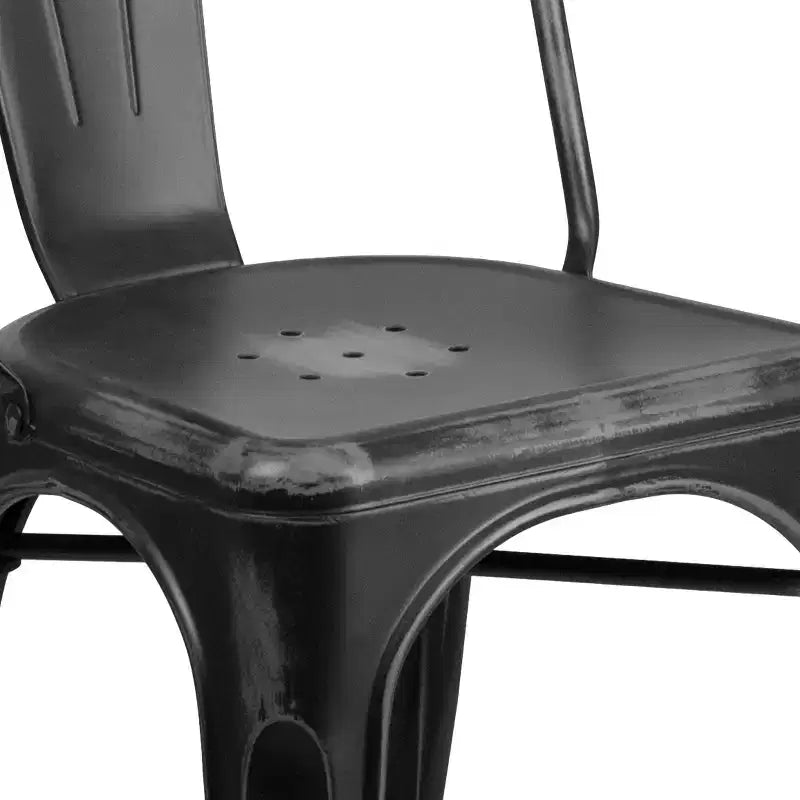 Chaise empilable Emma et Oliver en métal vieilli coloré de qualité commerciale pour l'intérieur et l'extérieur