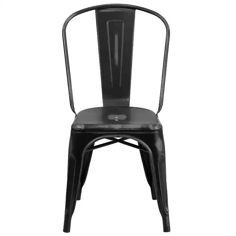 Chaise empilable Emma et Oliver en métal vieilli coloré de qualité commerciale pour l'intérieur et l'extérieur