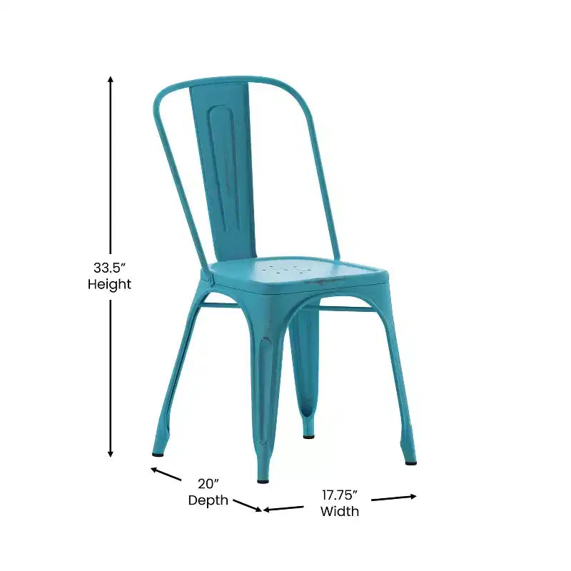 Chaise empilable Emma et Oliver en métal vieilli coloré de qualité commerciale pour l'intérieur et l'extérieur