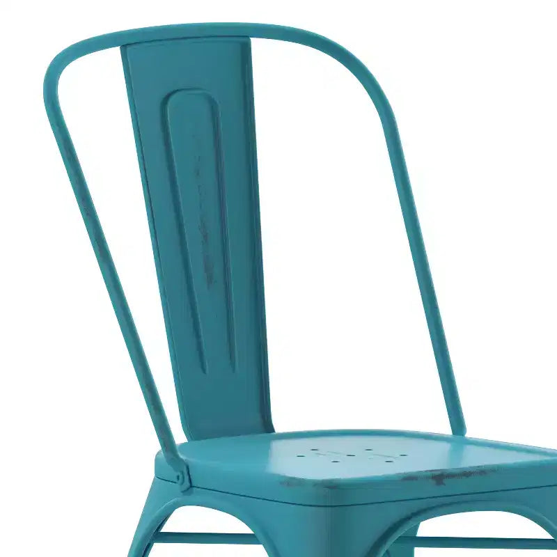 Chaise empilable Emma et Oliver en métal vieilli coloré de qualité commerciale pour l'intérieur et l'extérieur