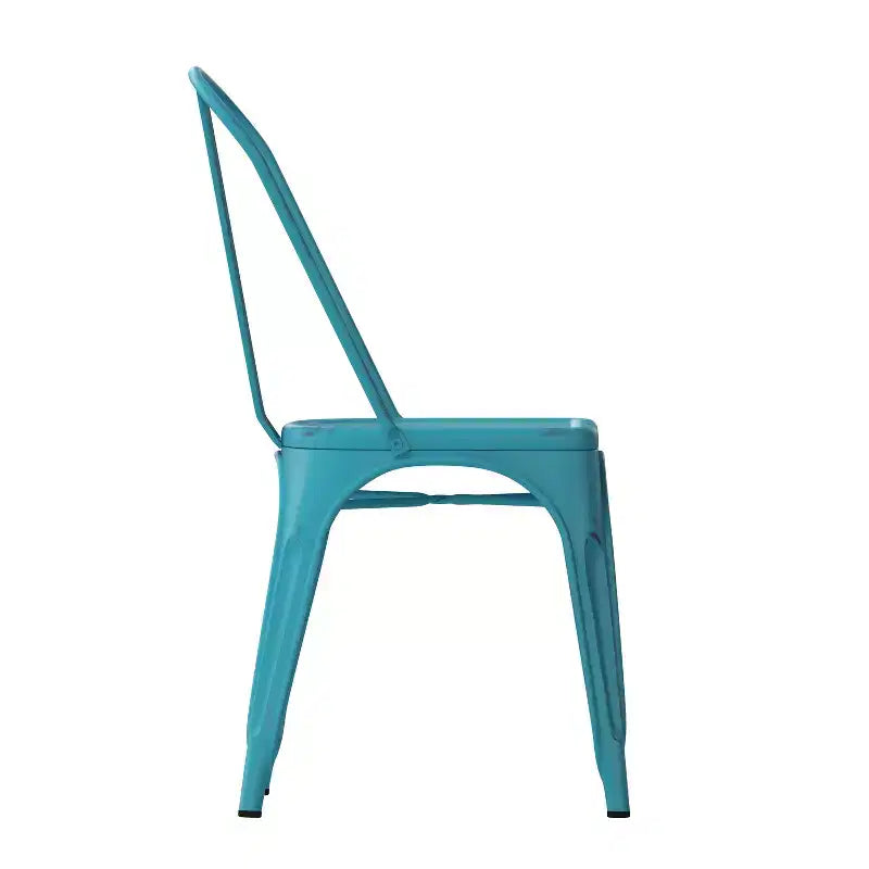 Chaise empilable Emma et Oliver en métal vieilli coloré de qualité commerciale pour l'intérieur et l'extérieur
