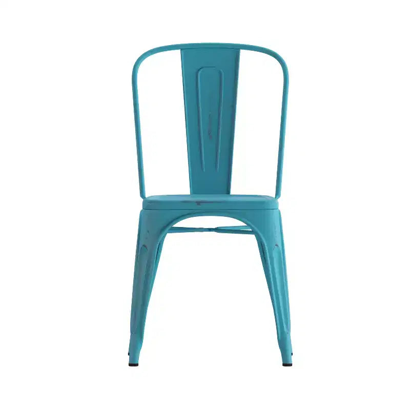 Chaise empilable Emma et Oliver en métal vieilli coloré de qualité commerciale pour l'intérieur et l'extérieur