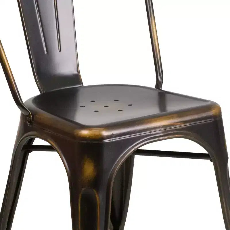 Chaise empilable Emma et Oliver en métal vieilli coloré de qualité commerciale pour l'intérieur et l'extérieur