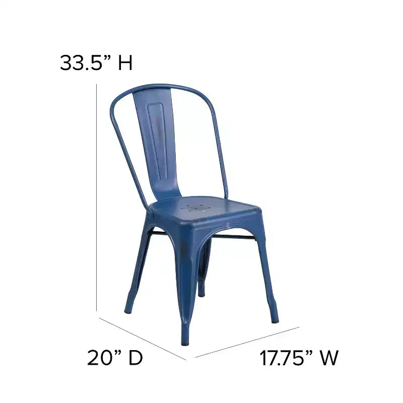 Chaise empilable Emma et Oliver en métal vieilli coloré de qualité commerciale pour l'intérieur et l'extérieur