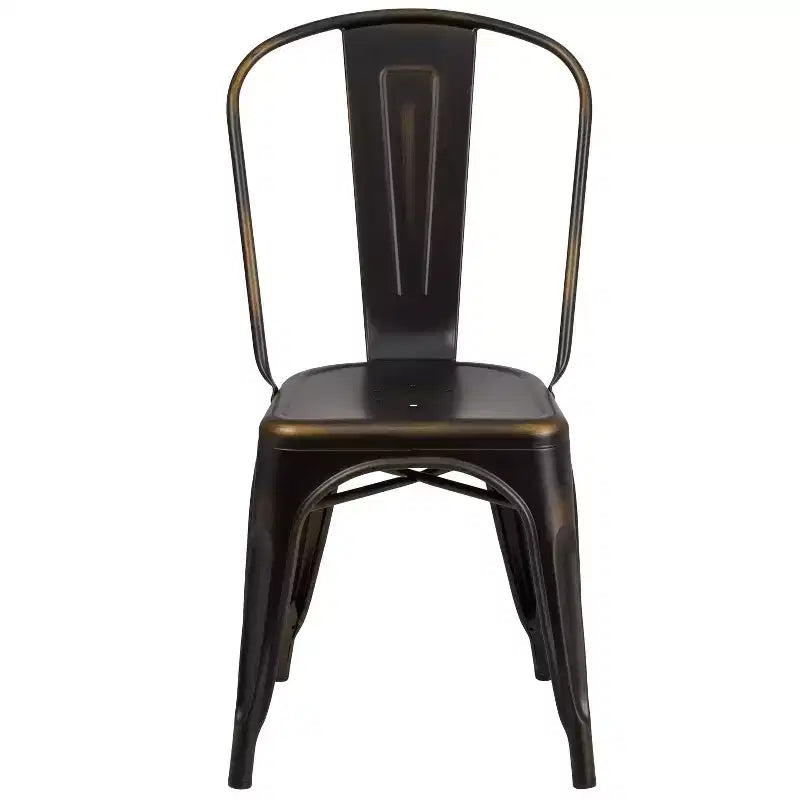 Chaise empilable Emma et Oliver en métal vieilli coloré de qualité commerciale pour l'intérieur et l'extérieur